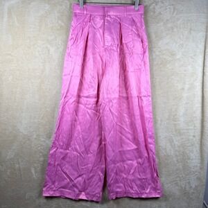 ZARA Pink Satin‎ Pleated Wide Leg Palazzo Pants High Waist Chic Size Medium